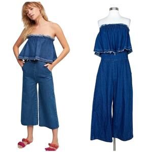 Anthropologie | Hei Hei Strapless Tiered Denim Blue Jean One Piece Jumpsuit M